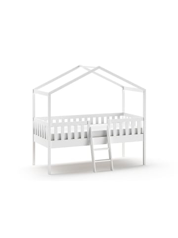 58 aufm Kessel HAUSBETT mit Leiter Kapua 209x202x120 aus Massivholz in Weiß