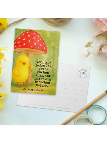 Mr. & Mrs. Panda Postkarte Küken Fliegenpilz Design mit Spruch in Weiß