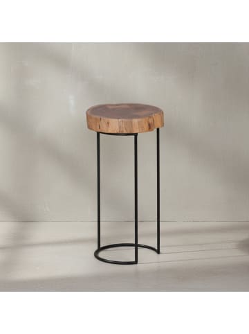 KADIMA DESIGN Beistelltisch aus Massivholz, Baumstamm-Tischplatte im Landhausstil in Beige