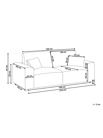 Beliani 3-Sitzer Sofa SANDORA in Weiß/Schwarz - (W) 216 x (H) 87 x (L) 98 cm