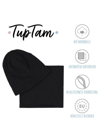 TupTam Unisex Set Kinder Beanie Mütze Schlauchschal in schwarz