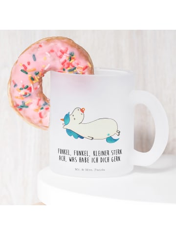 Mr. & Mrs. Panda Glas Einhorn Schnuller mit Spruch in Transparent