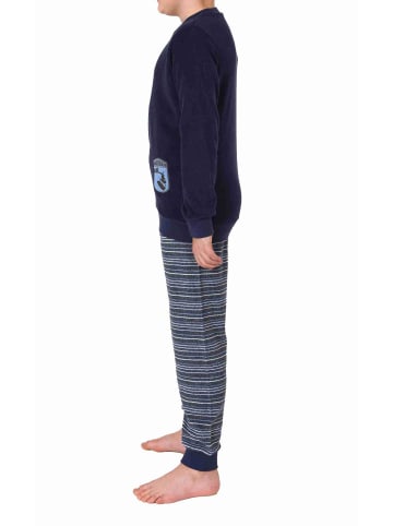 NORMANN Frottee langarm Schlafanzug Pyjama Bündchen und Skaterboard - 77095 in blau