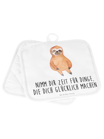 Mr. & Mrs. Panda 2er Set Topflappen  Faultier Zufrieden mit Spruch in Weiß