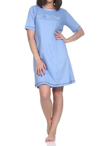 NORMANN Kurzarm Nachthemd Katzen Optik Übergrößen in blau