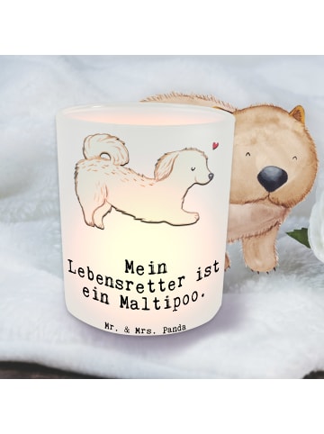 Mr. & Mrs. Panda Windlicht Maltipoo Lebensretter mit Spruch in Transparent