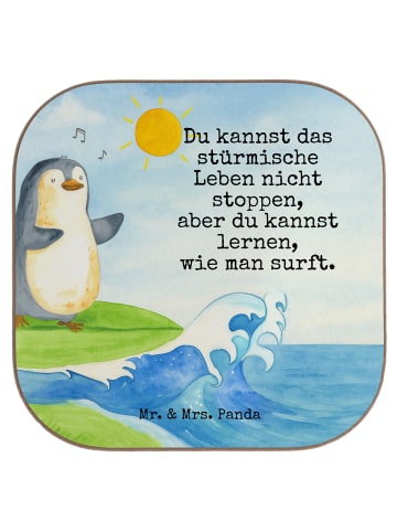 Mr. & Mrs. Panda Kaffeeuntersetzer Pinguin Surfer Design mit Spruch in Weiß