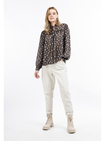 DreiMaster Vintage Damen Langarmbluse in Schwarz Rosa