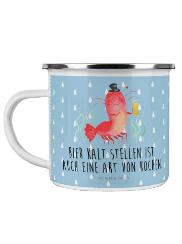 Emaille Tasse Hummer Weizen mit Spruch in Blau Pastell