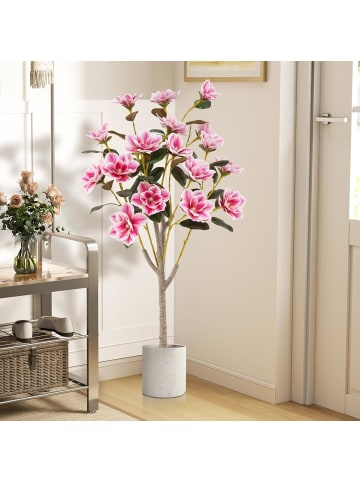 COSTWAY 90CM Kunstbaum mit Blüten in Rosa