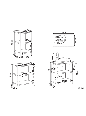 Beliani 3er-Set Gartenküche VENOSA in Braun/Silber
