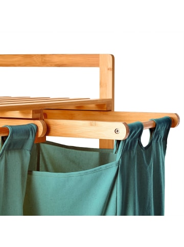 Lumaland Wäschekorb Bambus 73x64x33cm babyblau 2 Wäschesäcke Blau