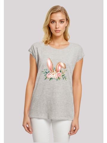F4NT4STIC T-Shirt Blumen Osterhasen Ohren Dekor in grau meliert