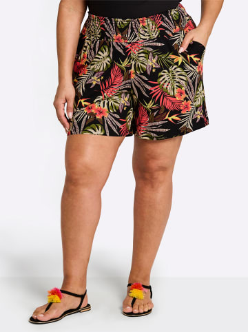 sheego Shorts in schwarz-burgund-bedruckt