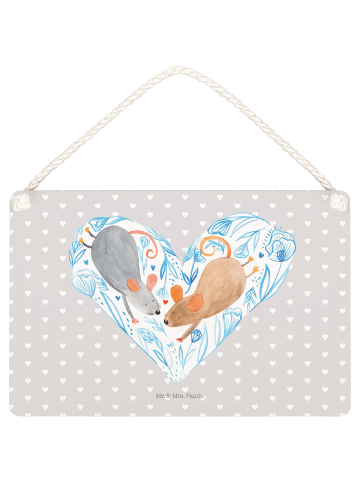 Mr. & Mrs. Panda Wandbild Holz Mäuse Herz ohne Spruch in Grau Pastell