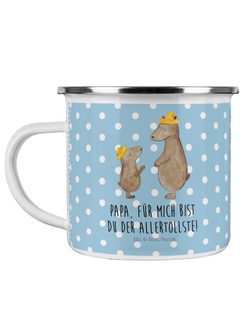 Mr. & Mrs. Panda Camping Emaille Tasse Bären mit Hut mit Spruch in Blau Pastell