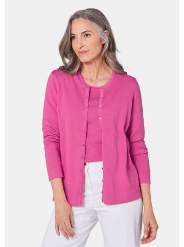 GOLDNER Kurzgröße:  Strickset Figurnahes Twin-Set aus Pima-Baumwolle in pink