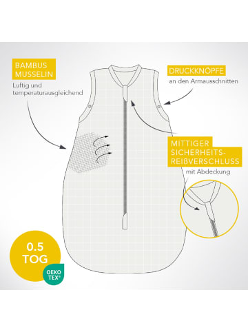Schlummersack Musselin Babyschlafsack, 0.5 TOG in Weiß-Türkis