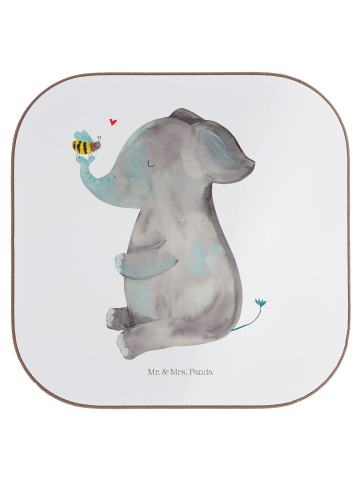 Mr. & Mrs. Panda Flaschenuntersetzer Elefant Biene ohne Spruch in Weiß