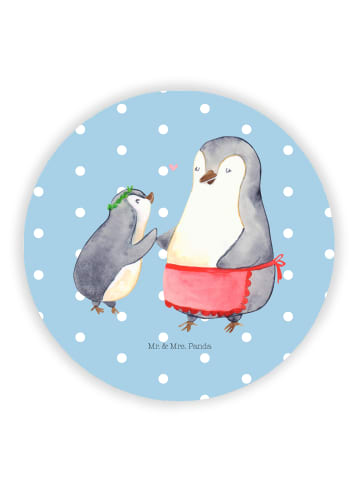 Mr. & Mrs. Panda Rund Magnet Pinguin mit Kind ohne Spruch in Blau Pastell