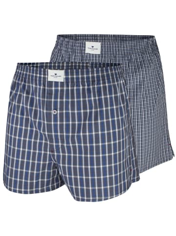 Tom Tailor Webboxershorts 2er Pack in grau blau kariert / fein kariert