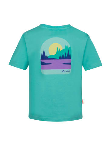 Trollkids T-Shirt Gryllefjord Panorama (GOTS) in petrol/lime