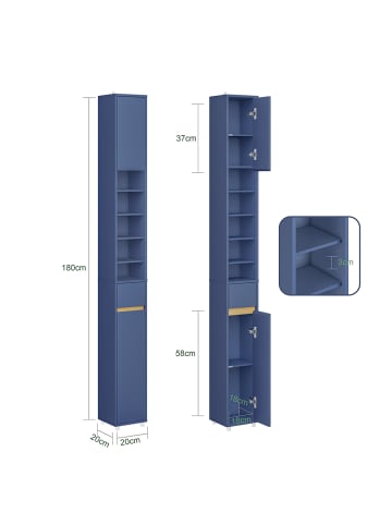 SoBuy Hochschrank in Mattschwarzblau - (W) 20 x (H) 180 x (L) 20 cm
