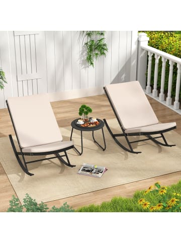 COSTWAY 3 tlg. Gartenmöbel Set mit Schaukelstuhl in Beige