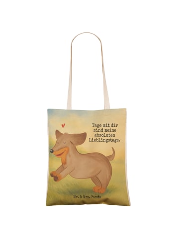 Mr. & Mrs. Panda Henkeltasche Hund Dackel Design mit Spruch in Weiß