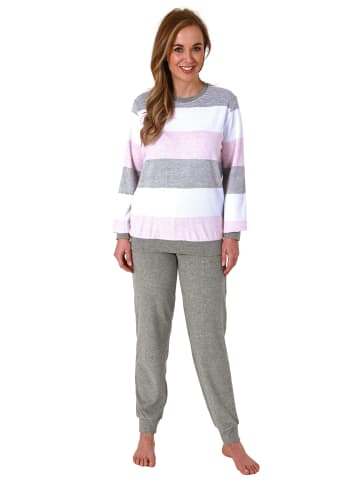 NORMANN Frottee Pyjama Bündchen Block Streifen - 69378 in rosa
