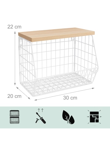 relaxdays Obstkorb Wandregal in Weiß/ Natur – (B)30 x (H)21 x (T)20 cm