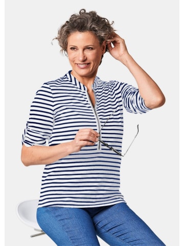 GOLDNER Kurzgröße:  Sportives Ringelshirt in Longform in weiß / marine / geringelt