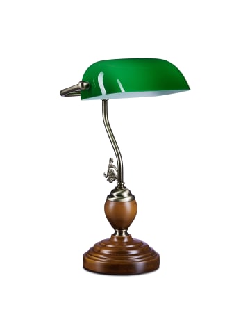 relaxdays Bankerlampe in Grün/Braun - (B)26,5 x (H)43 x (T)18 cm
