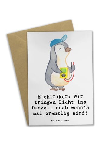 Mr. & Mrs. Panda Grußkarte Elektriker Lichtbringer mit Spruch in Weiß