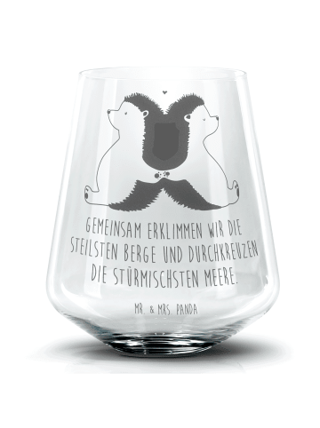 Mr. & Mrs. Panda Blümchentail Glas Igel händchenhaltend mit Spruch in Transparent