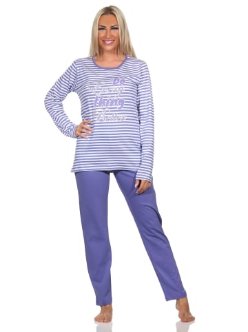 NORMANN Langarm Schlafanzug Pyjama Bündchen Streifen in lila