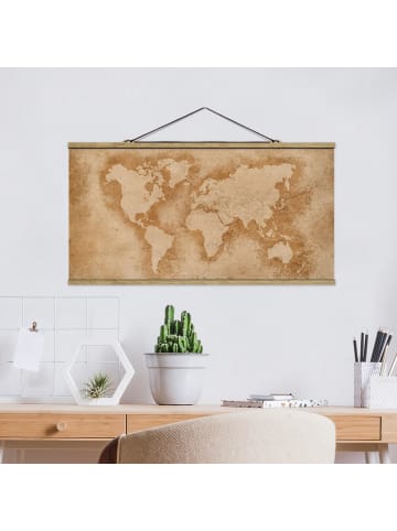 WALLART Stoffbild mit Posterleisten - Antike Weltkarte in Creme-Beige