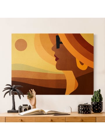 WALLART Leinwandbild Gold - Frau mit Sonnenbrille in Creme-Beige