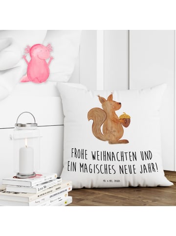 Mr. & Mrs. Panda Deko Kissen Eichhörnchen Weihnachten mit Spruch in Weiß