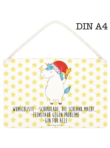 Mr. & Mrs. Panda Deko Schild Einhorn Weihnachtsmann mit Spruch in Weiß