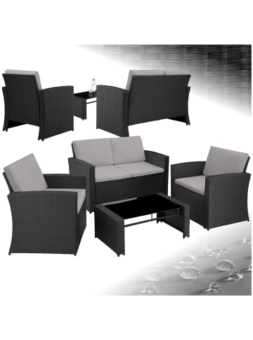 tectake Rattan Sitzgruppe mit Sicherheitsglasplatte, für 4 Personen