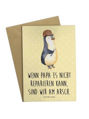 Mr. & Mrs. Panda babykarte Wenn Papa es nicht reparieren kann, s... in Gelb Pastell