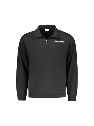 Superga Schwarzes Baumwoll-Sweatshirt mit halbem Reißverschluss und Taschen