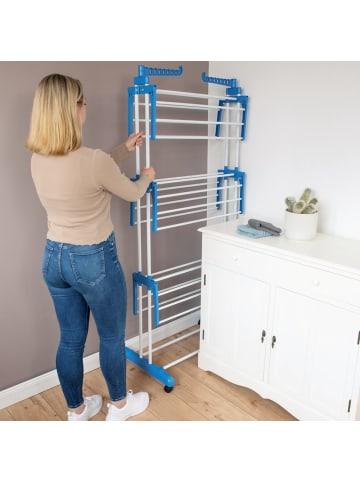 EASYmaxx Wäscheständer 3 Etagen klappbar 76x50x172cm weiß/blau mit Rollen Weiß