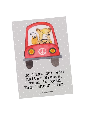 Mr. & Mrs. Panda Postkarte Fahrlehrer Herz mit Spruch in Grau Pastell