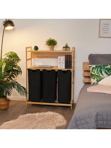 relaxdays Wäschekorbregal in Natur/ Schwarz - (B)80 x (H)105 x (T)40 cm