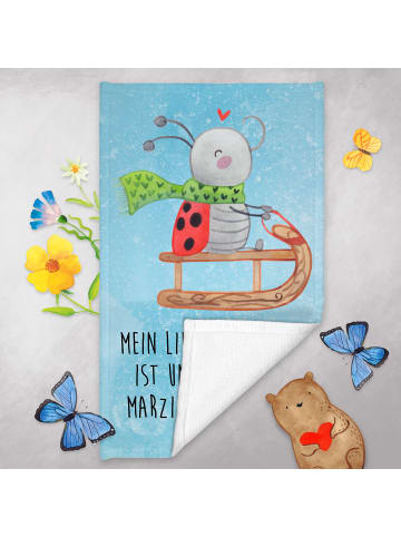 Mr. & Mrs. Panda Gästehandtuch Smörle Rodeln mit Spruch in Eisblau