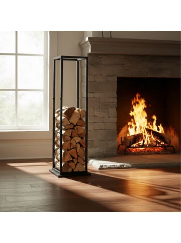 relaxdays Kaminholzregal in Schwarz - (B)35 x (H)121 x (T)35 cm