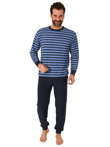 NORMANN Frottee Pyjama Schlafanzug Bündchen - 67692 in blau