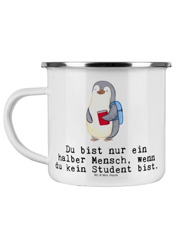 Mr. & Mrs. Panda Camping Emaille Tasse Student Herz mit Spruch in Weiß